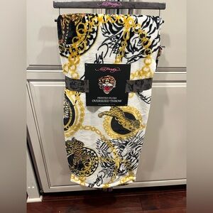 Ed Hardy Tiger Design Plush Throw Blanket- Black, Gold, Red
